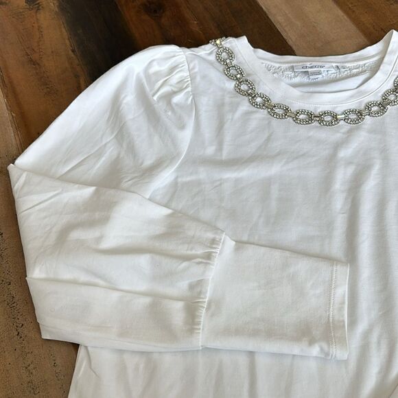 Chico’s Sz 1 embellished neck Top - Picture 3 of 10